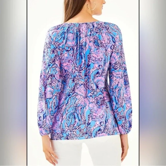 Lilly Pulitzer Winsley Blouse in Lapis Lazuli Horseshoe Bay SZ XL - Picture 2 of 8